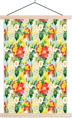 Produktbild von MuchoWow® Textilposter Blumen - Frühling - Muster 40x60 cm mit holzfarbenen Rahmen - Poster