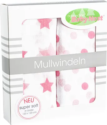 Produktbild von Odenwälder 10085-300 Doppelmull Windeln 2er Box Sterne/Tupfen rose