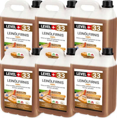 Produktbild von Leinöl Firnis 30 Liter, Holzschutz, Doppelt Gekocht, Holzpflege, Holzöl, Schnelle Trocknung, Natürlicher Holzschutz, Harzfrei RM33