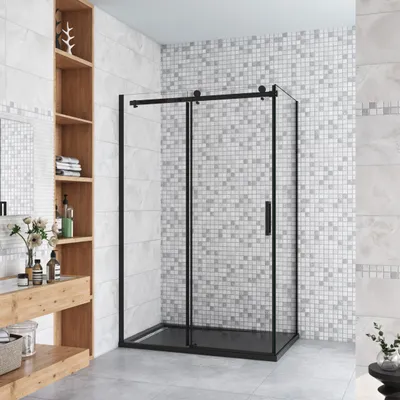 Produktbild von 120x80x200cm Schwarze Schiebetür 8mm NANO+ESG Glas Duschabtrennung Duschkabine