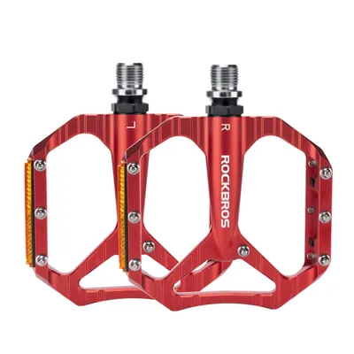 Produktbild von ROCKBROS Fahrradpedale Aluminium rutschfest Plattformpedale mit Reflektoren 9/16" Achse für MTB, Rennrad Rot