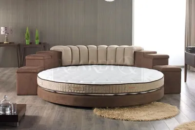 Produktbild von Rundes Bett Moderne Design Luxus Polster Rund Betten Textil Stoff Rundbetten neu
