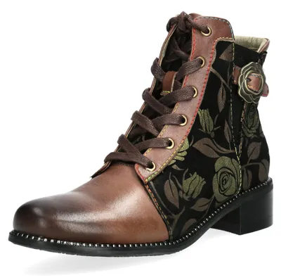 Produktbild von Laura Vita Damen Stiefelette mit floralem Muster und Zierschnalle Emcmao 67, Größe:40 EU, Farbe:Braun