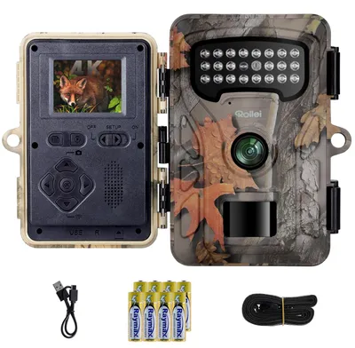 Produktbild von Rollei Wildkamera HD-30, 48MP 4K Wildtierkamera mit Bewegungsmelder Nachtsicht Infrarot Jagdkamera mit Akku & 2'' IPS-Display 0,4s Auslösezeit IP54