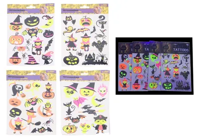 Produktbild von Tattoo-Aufkleber – Halloween, 16,5 x 22 cm, fluoreszierend