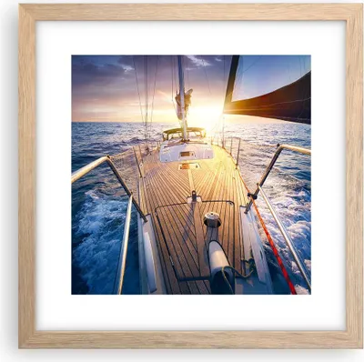 Produktbild von Gerahmtes Poster - Rahmen in heller Eiche - Segelboot Meer - 30x30 cm - Wand Bild - Wanddeko - Wandbilder - Kunstposter - Wandposter - Bilderrahmen - Bilder - Kunstdruck - Wandbild - P2NAC30x30-4076