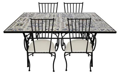 Immagine prodotto di AXI Leonie Set Bistrot da Balcone, 4 Sedie 1 Tavolo, Set Bistrò Veranda Mosaico Azzuro - Set Bistro da Giardino, Tavolo Bistro per Giardino/Balcone/Terrazza