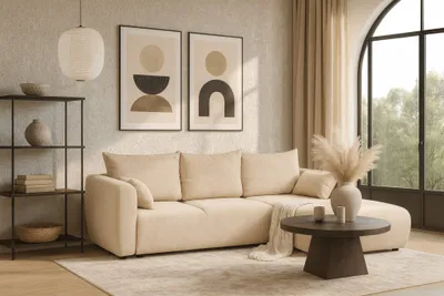 Produktbild von Ecksofa mit Schlaffunktion RUDEN Sofa in Stoff Raven Creme Ottomane Rechts