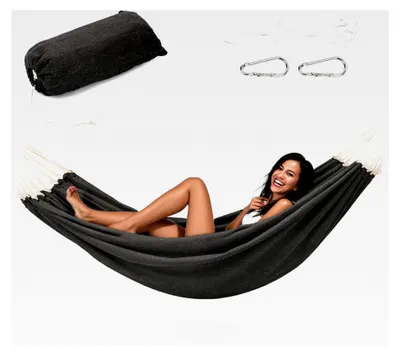 Produktbild von Doppelhängematte 200 x 150 cm – 240 kg Tragkraft, weicher Baumwollmix – Für Garten, Balkon, Camping und Innenräume – Boho-Stil, inkl. Tragetasche und Befestigungsset