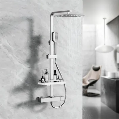 Produktbild von Duschsystem mit Thermostat Chrom STANEW, Duscharmatur Komplettset mit 25cm Rund Regendusche Duschkopf, 70-120 cm Höhenverstellbar, mit Armatur