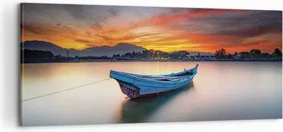 Produktbild von Bild auf Leinwand - Leinwandbild - Einteilig - Westen Sonne Boot - 100x40cm - Wand Bild - Wanddeko - Wandbilder - Leinwanddruck - Bilder - Wanddekoration - Leinwand bilder - Wandbild - AB100x40-4791