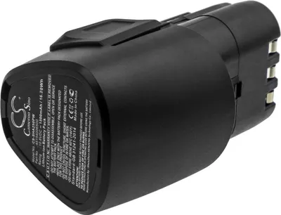 A black lithium-ion battery pack for a power tool, shown from a side angle against a white background.
