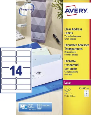Produktbild von AVERY Adressetikett L7563-25, 99,1 x 38,1 mm, transparent