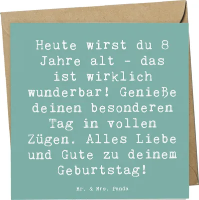 Produktbild von Mr. & Mrs. Panda Klappkarte Spruch 8. Geburtstag Feier - Meeresbrise - Geschenk, Happy Birthday, 8 Jahre alt, anlasskarte, feiern, Alter, Grußkarte, doppelkarte
