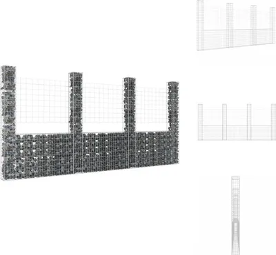 Image de vidaXL Panier de gabion en forme de U avec 4 colonnes en fer 380x20x200 cm - panneaux de clôture