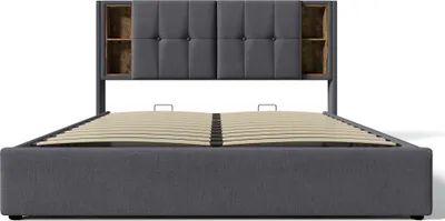 Produktbild von Flieks Polsterbett 140x200cm mit USB & Typ C, Hydraulisches Boxspringbett Stauraumbett mit Lattenrost, Doppelbett Jugendbett Holzbett, Baumwolle, Grau