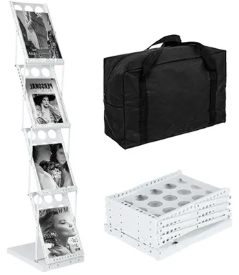 A4 Prospekthalter, faltbar, Metall, schwarz, mit Tasche