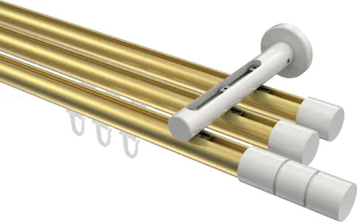 Produktbild von Interdeco Innenlaufstange / Gardinenstange mit Innenlauf Messing-Optik / Weiß, Typ Siteno Elanto (Rillenzylinder), 20 mm Ø 3-läufig, 440 cm