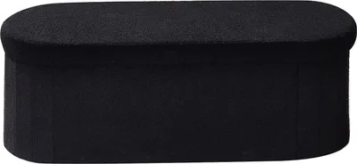 Produktbild von SucceBuy Faltbare Ottomane mit Stauraum (oval) Fußbank, klappbarer gepolsterter Sitzhocker mit einer Belastbarkeit von bis zu 299,37 kg, Maße: 11 x 38 x 38 cm, Aufbewahrungstruhe für Wohnzimmer, Schlafzimmer und Flur, Schwarz