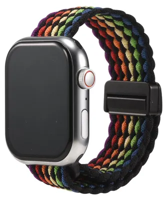 Produktbild von Nylon Loop Ersatzarmband für Apple Watch 1 2 3 4 5 6 7 8 9 10 11 SE 1 2 3 mit 38/40/41/42mm Geflochtenes Textilarmband Schwarz Regenbogen Verstellbares Smartwatch Armband Größe Universal