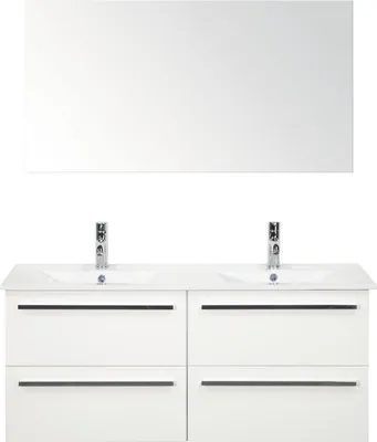 Produktbild von Sanox Badmöbel-Set Seville BxHxT 121 x 170 x 46 cm Frontfarbe weiß mit Waschtisch Keramik weiß, Waschtischunterschrank u