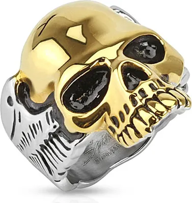 Produktbild von Totenkopf Ring Herren Edelstahl Flügel Biker Skull Gothic Massiv Zweifarbig Gold Silber Punk Rocker silber-gold 59 - Ø 18,95 mm