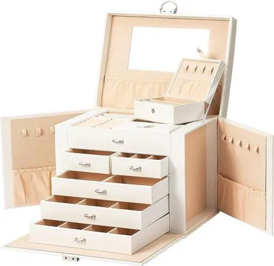 Produktbild von Famanu Schmuckbox mit Spiegel - 5 Ebenen - 5 Schubladen - Weiß