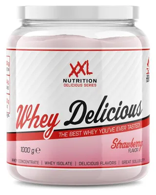 Produktbild von XXL Nutrition - Whey Delicious Protein Pulver - Leckerste Shake - Eiweiss Pulver, Whey Protein Isolat & Konzentrat - Hohe Qualität - 78,5% Proteingehalt - Erdbeere - 1000 Gramm