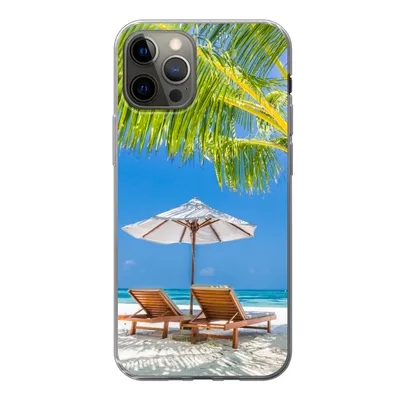 Produktbild von MuchoWow® Handyhülle Schutzhülle Hülle für iPhone 12 Pro Palme - Strandkorb - Sonnenschirm Silikon Softcase Handy Hülle - Abdeckung
