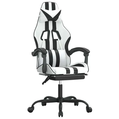 Produktbild von Gaming-Stuhl mit Fußstütze Weiß und Schwarz Kunstleder