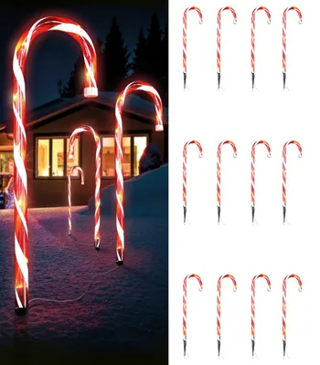 Produktbild von 12er Set LED-Gartenleuchtstäbe Zuckerstange Weihnachtsbeleuchtung