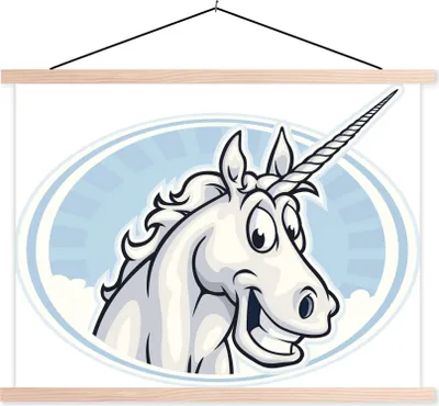 Produktbild von MuchoWow® Textilposter Illustration des Gesichts eines Einhorns - Mädchen - Kinder - Kinder 60x45 cm mit holzfarbenen Rahmen - Bild