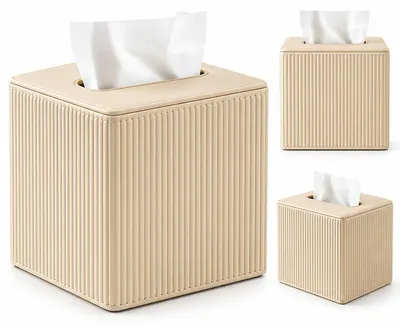 Produktbild von Taschentuchbox Bezug aus Kunstleder, moderne Kosmetiktuchbox, quadratisch, wasserabweisend, leicht nachfüllbar, für Badezimmer, Wohnzimmer und Büro
