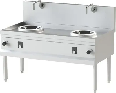 Produktbild von KBS Wokherd 2 Brenner Wandmodell 1400x750x1050 mm mit Wokpfanne und Wasserhähnen