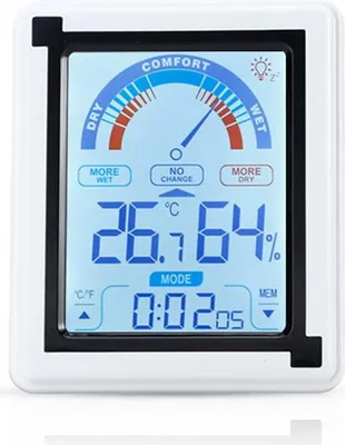 Immagine prodotto di Termometro elettronico Intirilife in BIANCO - Termometro LCD a sfioramento con orologio Dispositivo di misurazione della temperatura e dell'umidità commutabile in Fahrenheit