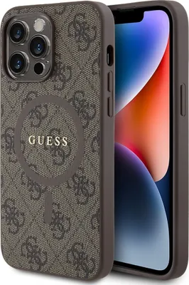 Produktbild von Etui Guess 4G Sammlung Leder Metall Logo Magsafe Na Iphone 14 Pro Max - Brązowe