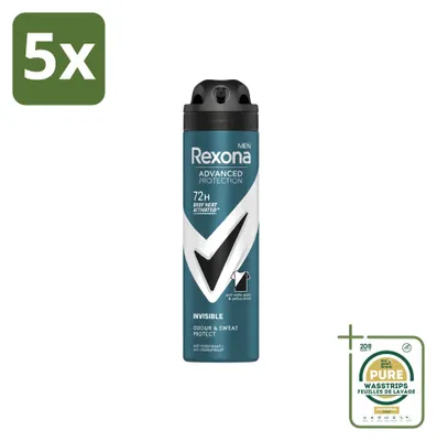 Image de 5 x Déodorant spray Rexona Men Advanced Protection, invisible, 150 ml - Pack de 5
