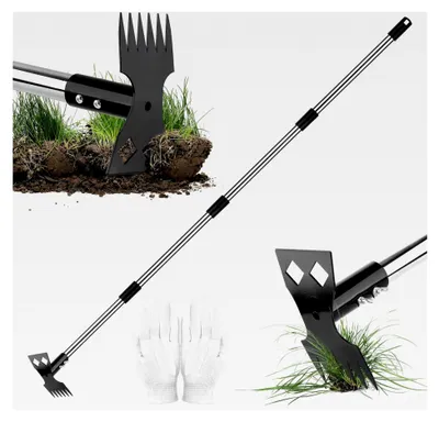 Produktbild von Unkrautstecher 160 cm, 2 in 1 Manuell Unkrautjäter mit Langem Stiel und Handschuhen für Garten, Hof, Rasen, Terrasse