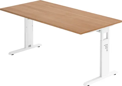 Produktbild von bümö Schreibtisch Serie-O - Größe:  160 x 80 cm, Nachbildung: Nussbaum, Gestell: Weiß