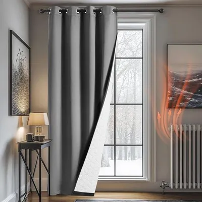 Productafbeelding van Famanu thermische deur gordijn - 100% verduisterend en isolerend, lichtgrijs, 132 x 214 cm