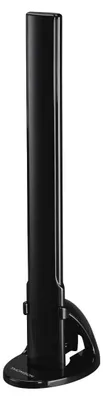 A black antenna on a white background.