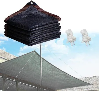 Productafbeelding van Ibenzoa® UV-bestendig zonneschermnet van HDPE, 2 x 2 meter, 98% zonwering, zwart, inclusief 2 bevestigingskabels van elk 410 cm, met verstevigde randen