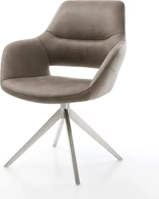 Produktbild von DELIFE Drehstuhl Yago-Flex mit Armlehnen Mikrofaser Taupe Vintage Kreuzgestell breit Edelstahl 360° drehbar Wippfunktion Taschenfederkern