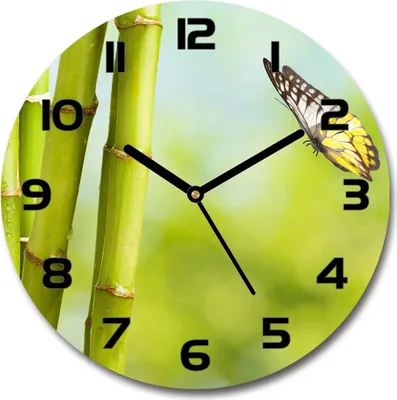 Produktbild von Wanduhr aus Glas 30fi Glasbild Glasuhr Gehärtetes Glas - schwarze-zeiger - Bamboo and butterfly