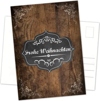 Produktbild von Postkarten Weihnachten DIN A6 hoch Holzoptik dunkelbraun und Text Frohe Weihnachten 10 Stück20 Stück