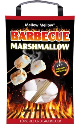 Image de Mellow Mellow Marshmallow BBQ avec brochettes en bois pour griller 250g