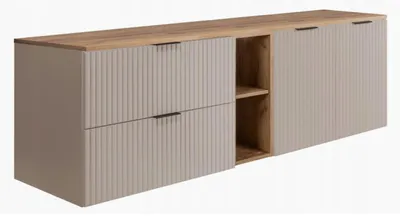 Zdjęcie produktu dla Szafka Łazienkowa Wisząca Dwudrzwiowa Kaszmir Blat Regał Dąb 180X46