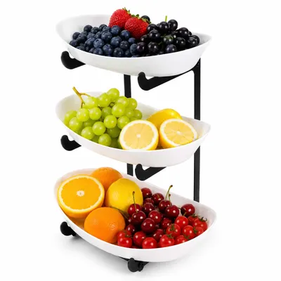 Immagine prodotto di Roxlin - Piatto per frutta e verdura a 3 livelli, robusto organizer con struttura in metallo nero, ideale per la famiglia e come regalo, colore nero