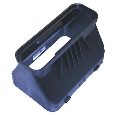 A black plastic part for a garden shredder.
