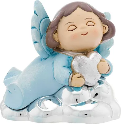 Produktbild von Silberne Engelfigur mit dekorativem Herz als Geschenk | Größe: H 10 cm | Farbe: Blau | Artikelnummer: BG4197-02GA